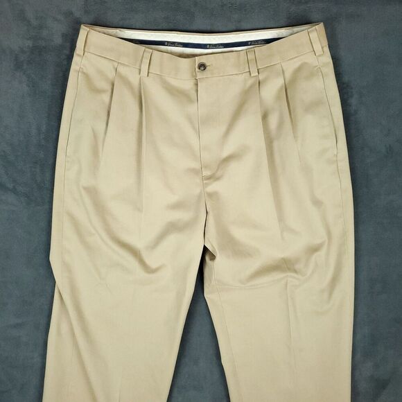 Brooks Brothers Pants Men's 36x32 Advantage Chino Elliot Beige Pleated Cuffed - Picture 8 of 14